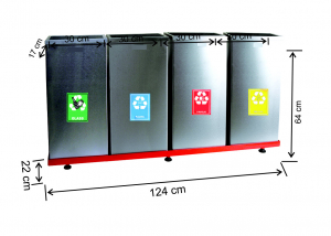 Seturi metalice colectare selectiva - Set 4 cosuri colectare selectiva, inox, 130 L