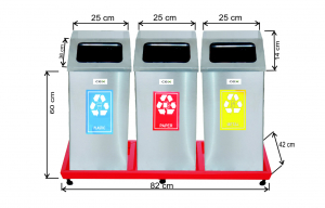 Seturi metalice colectare selectiva - Set 3 cosuri colectare selectiva, inox, 114 L