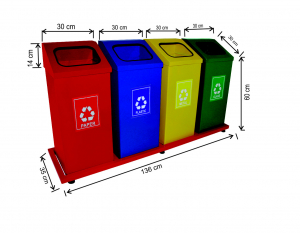 Seturi metalice - Set 4 cosuri colectare selectiva, metalic, 216 L