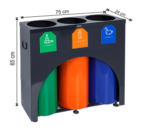 Seturi metalice - Set 3 cosuri colectare selectiva, metalic, ~ 115 L