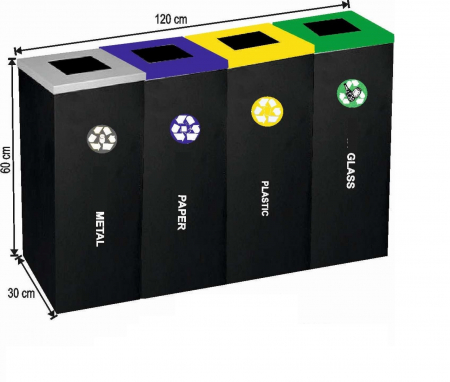 Seturi metalice - Set 4 cosuri colectare selectiva, metalic, 216 L