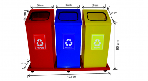 Seturi metalice - Set 3 cosuri colectare selectiva, metalic, 234 L