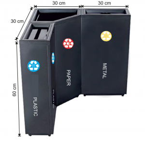 Seturi metalice - Set cos gunoi cu 3 sectiuni pentru colt, metalic, 100 L