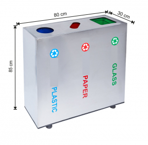 Seturi metalice colectare selectiva - Set colectare selectiva cu 3 sectiuni, inox, 180 L