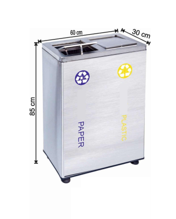 Seturi inox - Set cos colectare selectiva cu 2 sectiuni, capac rotativ, inox, 108 L