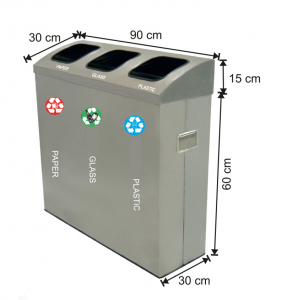 Seturi metalice colectare selectiva - Set cos colectare selectiva cu 3 sectiuni, inox, 162 L