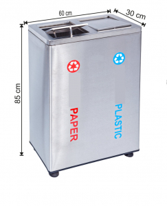 Seturi metalice colectare selectiva - Set cos colectare selectiva cu 2 sectiuni, capac rotativ, inox, 108 L