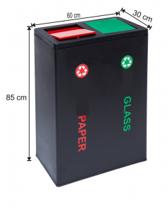 Seturi metalice - Set cos colectare selectiva cu 2 sectiuni cu capac, metalic, 152 L