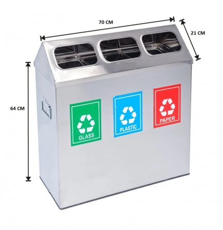 Seturi inox - Set cos colectare selectiva cu 3 sectiuni, inox,  ~100 L