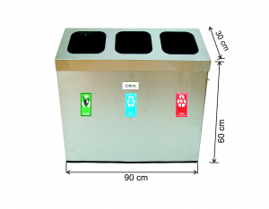 Seturi metalice colectare selectiva - Set cos colectare selectiva cu 3 sectiuni, inox, 162 L