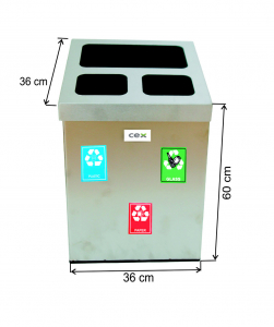 Seturi metalice colectare selectiva - Set cos colectare selectiva cu 3 sectiuni, inox, 78 L