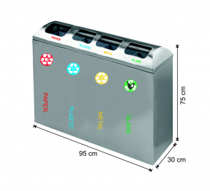 COLECTARE SELECTIVA - Set cos colectare selectiva cu 4 sectiuni, inox,  ~214 L