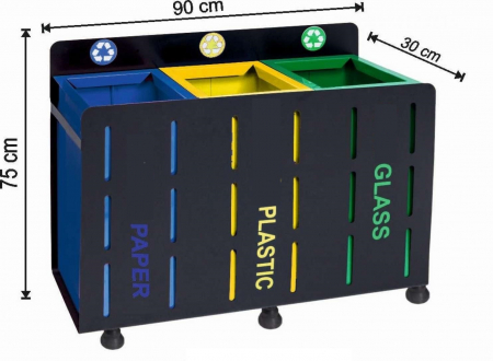 Seturi metalice - Set cos colectare selectiva cu 3 sectiuni, metalic, 162 L