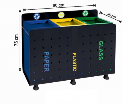 Seturi metalice - Set cos colectare selectiva cu 3 sectiuni, metalic, 162 L