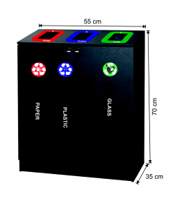Seturi metalice - Set cos colectare selectiva cu 3 sectiuni, metalic, 135 L