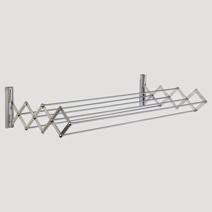 Uscator rufe tip acordeon pentru perete,  Juwel RuckZuck argintiu, 100 cm