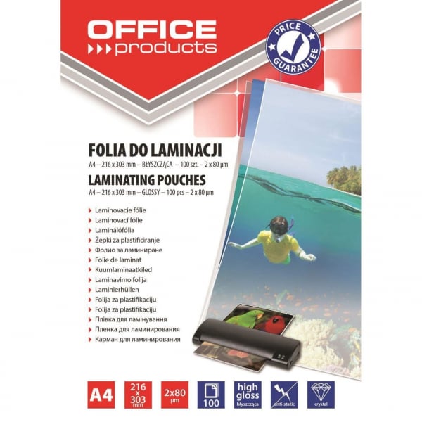 Folie laminare format A4 grosime 2x80μm (microni) Office Products, 100 buc. [1]