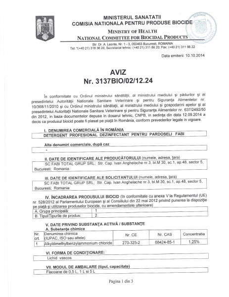 Detergent dezinfectant BIOCID pentru pardoseli Mov - Fabi, 5L, AVIZ Ministerul Sanatatii [2]