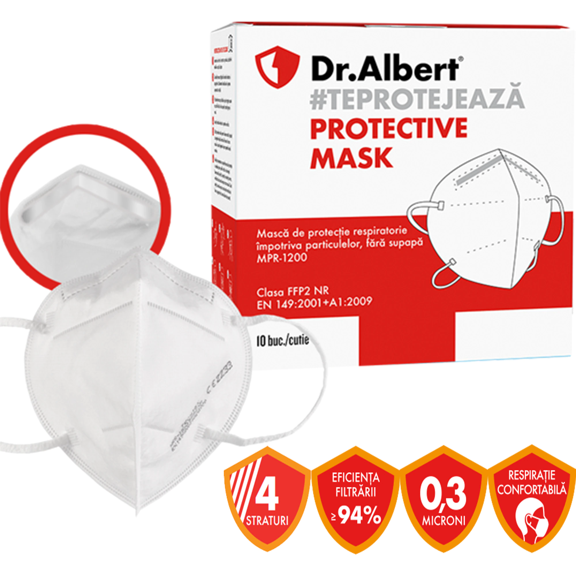 Masca de protectie respiratorie FFP2 Dr. Albert, fara supapa, MPR-1200 [1]