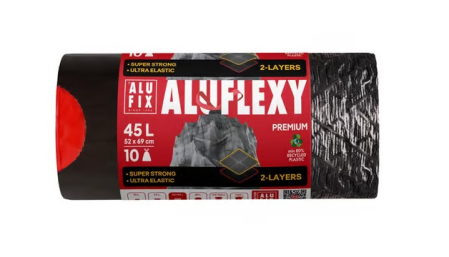 Saci menajeri - ALUFLEXY SACI MENAJ CU BANDA 45L NEGRU, 10 BUC