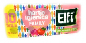 Hârtie - Hârtie igienică ELFI Family, 3 straturi măr și orhidee, 10 buc.