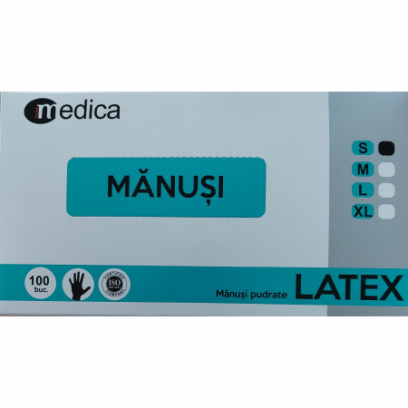 Mănuși - Manusi examinare latex pudrate MEDICA 100 buc, S