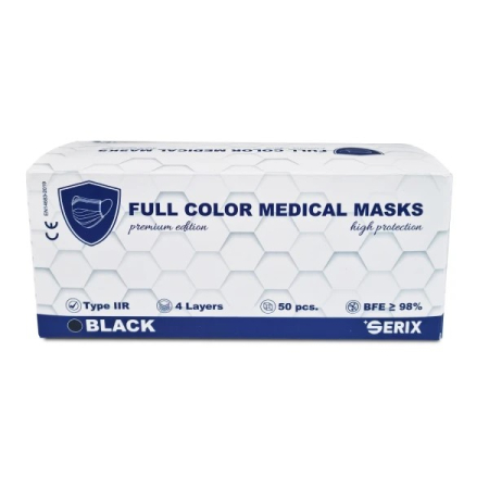 Maști de protecție - MASCĂ MEDICALĂ 4 STRATURI TIP IIR CULOARE NEGRU SERIX 50BUC