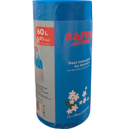 Saci menajeri - SAFIR SACI MENAJ PARFUMATI CU MANERE 60L, 40BUC/ ROLA