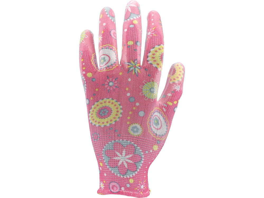GARDEN POLYESTER GLOVES WITH PU PALM COATING WITH DARK ROSE FLOWERS PRINTING [3]