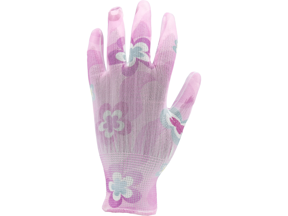 GARDEN POLYESTER GLOVES WITH PU PALM COATING WITH LIGHT ROSE FLOWER PRINTING [3]