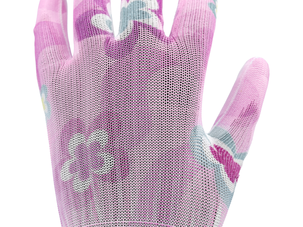 GARDEN POLYESTER GLOVES WITH PU PALM COATING WITH LIGHT ROSE FLOWER PRINTING [5]