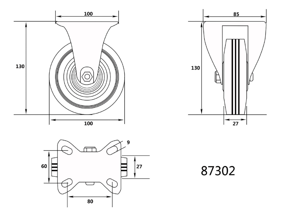 FIXED CASTER WITH BLACK RUBBER [2]