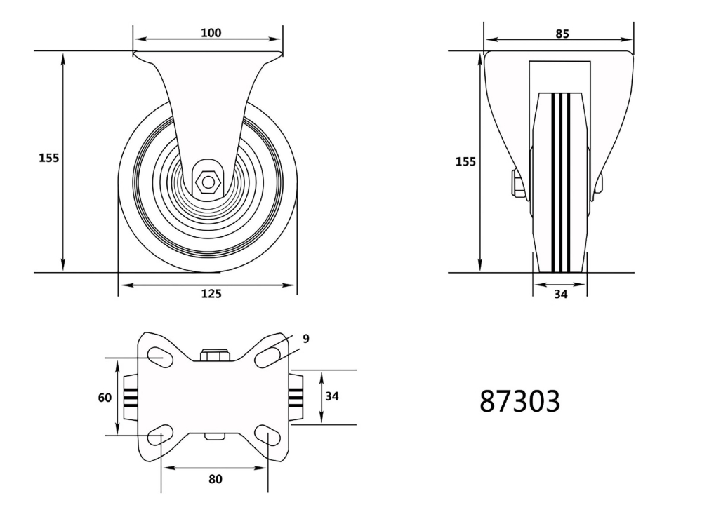 FIXED CASTER WITH BLACK RUBBER [2]