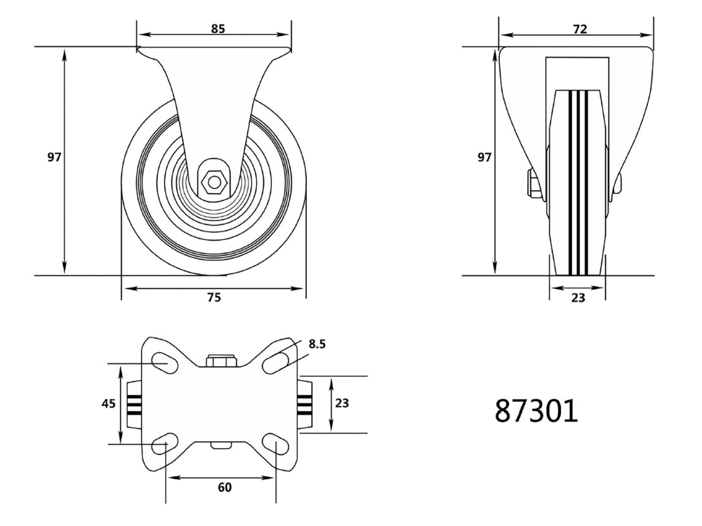 FIXED CASTER WITH BLACK RUBBER [2]