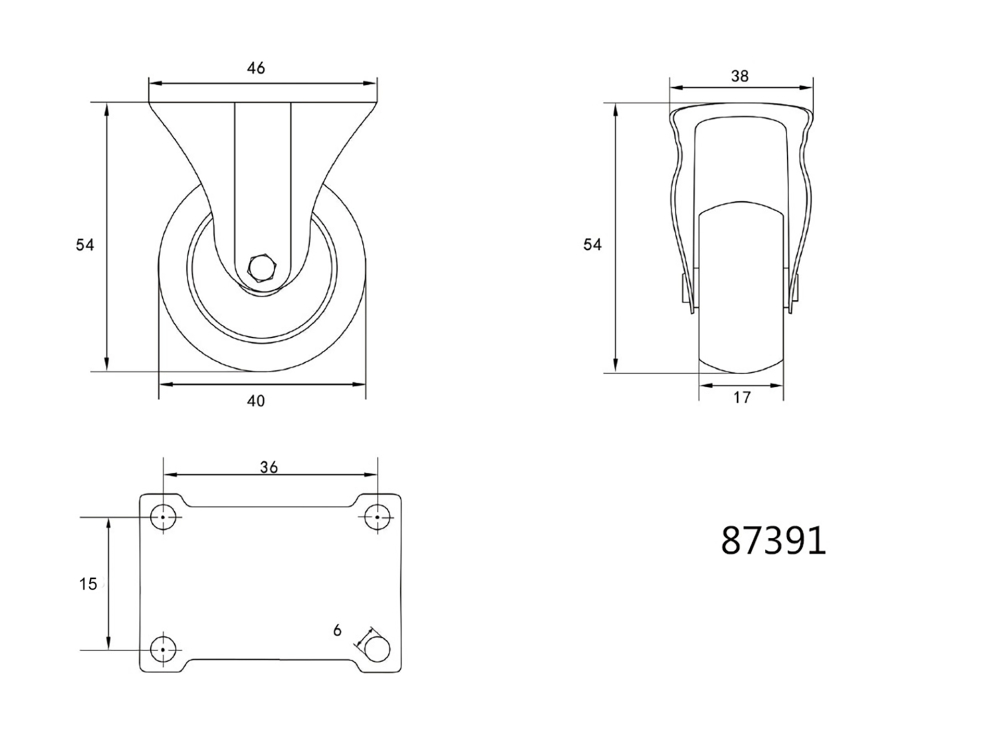 FIXED CASTER WITH BLACK RUBBER [2]