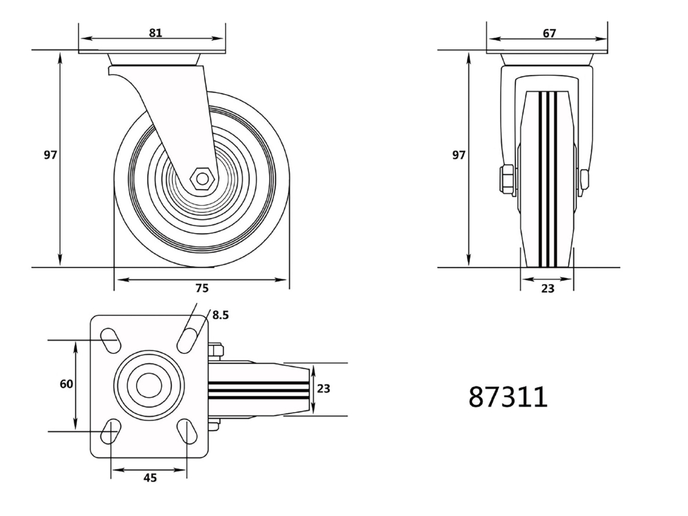 SWIVEL CASTER WITH BLACK RUBBER [2]
