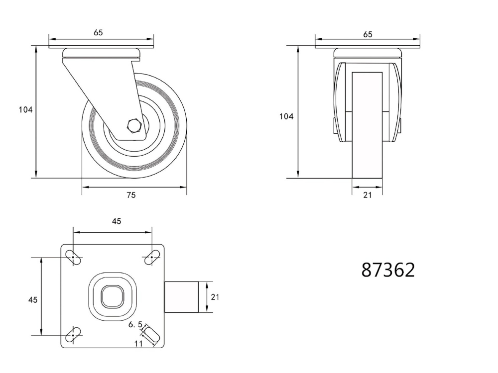 SWIVEL CASTER WITH GREY RUBBER [2]