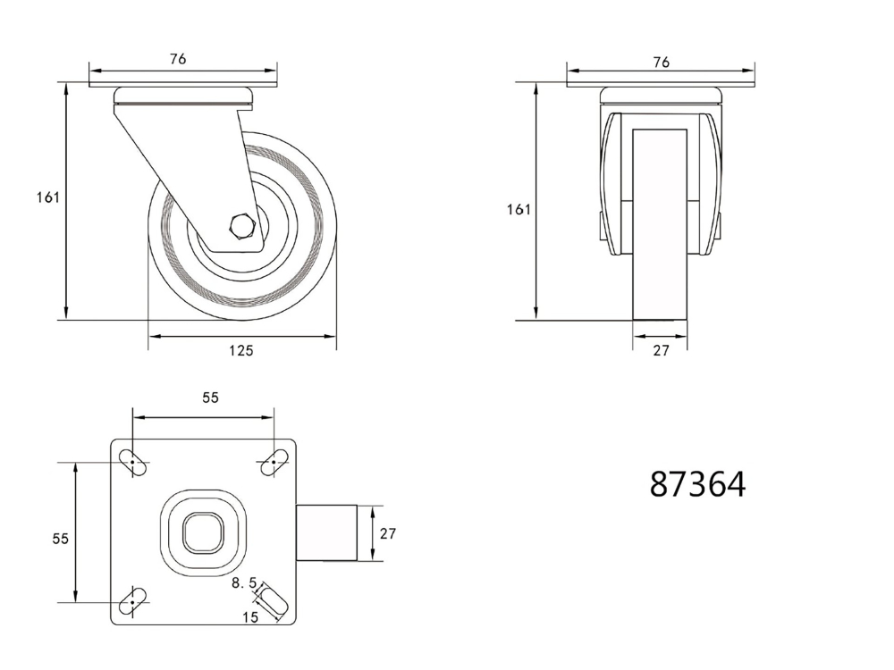 SWIVEL CASTER WITH GREY RUBBER [2]