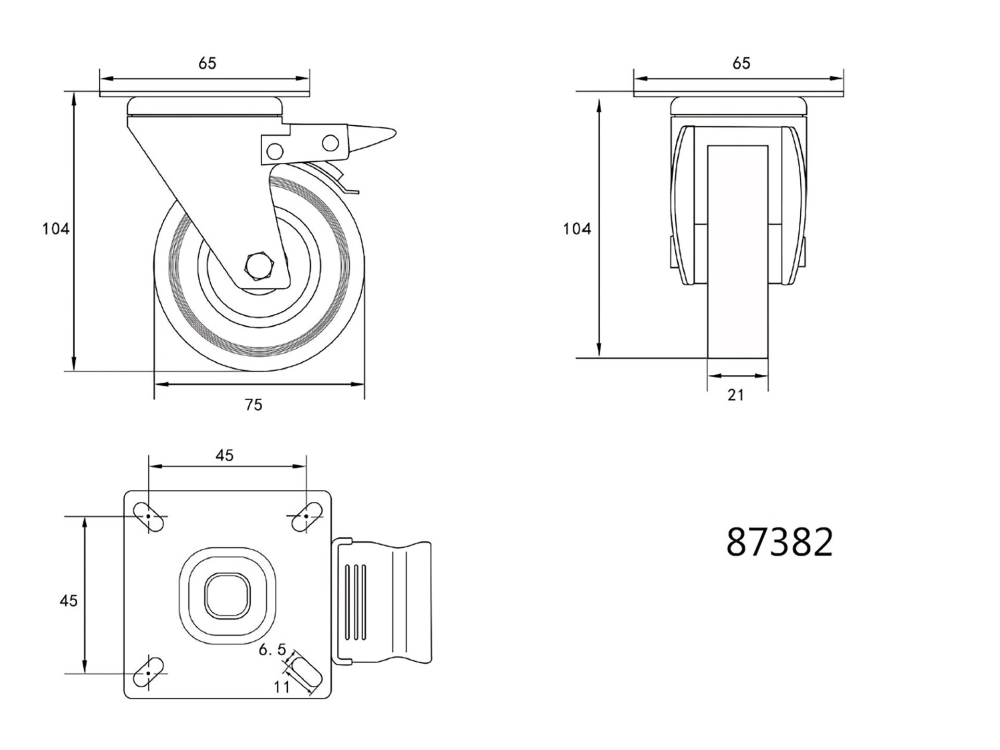 BRAKE SWIVEL CASTER WITH GREY RUBBER [2]