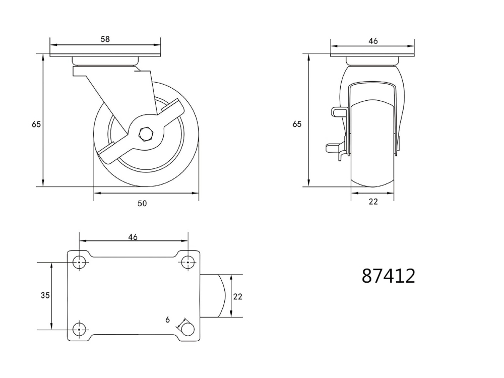 SWIVEL CASTER WITH BLACK RUBBER WITH BRAKE [2]