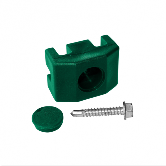 Set 20 clema Verde Ral 6005 40x30 plastic pentru panouri gard bordurate cu surub DIN 7504K 5,5x32mm [1]