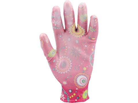 GARDEN POLYESTER GLOVES WITH PU PALM COATING WITH DARK ROSE FLOWERS PRINTING [3]