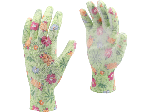 Protecție - GARDEN POLYESTER GLOVES WITH PU PALM COATING WITH GREEN FLOWERS PRINTING