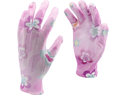 Protecție - GARDEN POLYESTER GLOVES WITH PU PALM COATING WITH LIGHT ROSE FLOWER PRINTING