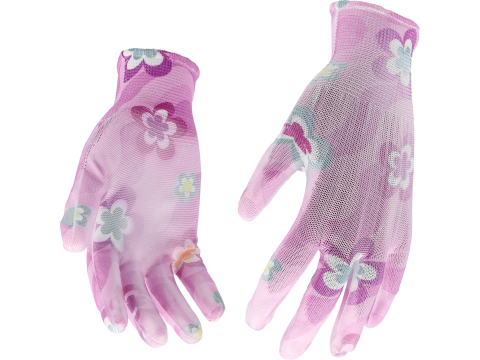 GARDEN POLYESTER GLOVES WITH PU PALM COATING WITH LIGHT ROSE FLOWER PRINTING [1]