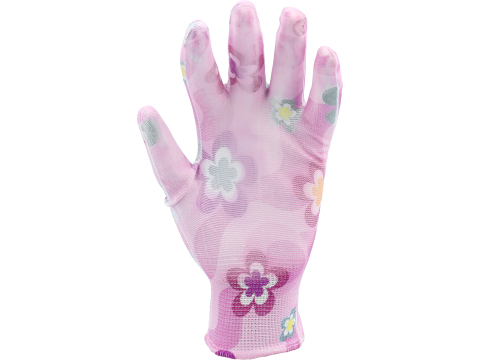 GARDEN POLYESTER GLOVES WITH PU PALM COATING WITH LIGHT ROSE FLOWER PRINTING [3]