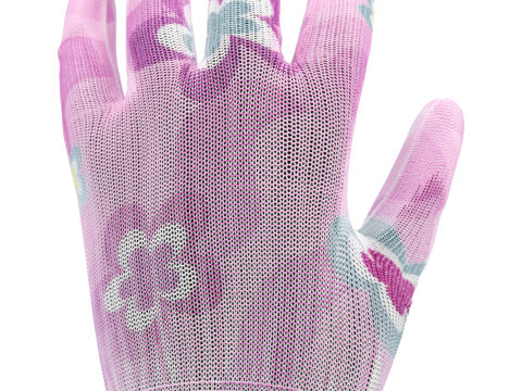 GARDEN POLYESTER GLOVES WITH PU PALM COATING WITH LIGHT ROSE FLOWER PRINTING [4]