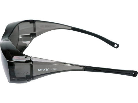 GREY SAFETY GLASSES, FIT OVER TYPE, W/ BLACK TIPS [1]