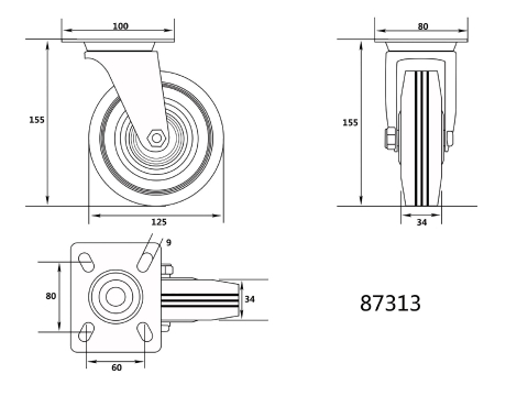 SWIVEL CASTER WITH BLACK RUBBER [1]