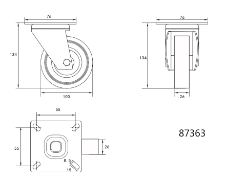 SWIVEL CASTER WITH GREY RUBBER [1]